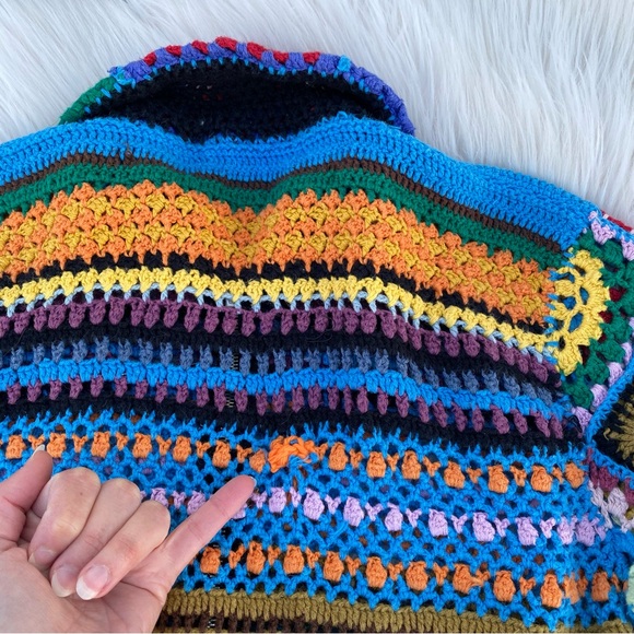 Vtg Express Tricot Sweater cardigan Multicolor Granny Square Crochet Medium - Picture 8 of 10